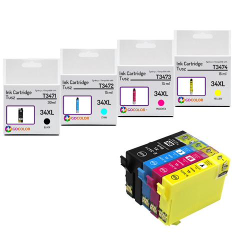 Tusz do EPSON T3471 T3472 T3473 T3474 34XL Zestaw 4 sztuk zamienników