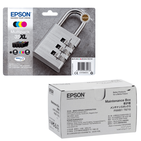 Epson oryginalny tusz 35XL T3596 C13T35964010 + oryginalny pojemnik na zużyty tusz C13T671500 4-pak