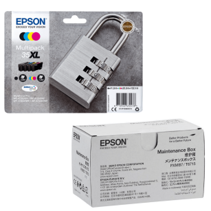 4-pak Epson oryginalny tusz 35XL T3596 C13T35964010 + oryginalny pojemnik na zużyty tusz C13T671500