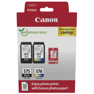 Canon oryginalny tusz PG575 + CL576 + papier GP501 50ark. 10x15cm 5438C004 Pixma TS3551i TR4750i TR4751i 2-pak 5.6/6.2ml