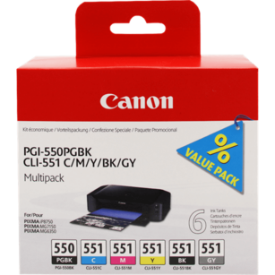 Canon oryginalny tusz PGI550 CLI551 6496B005 PGBK/C/M/Y/BK/GY 6-pak