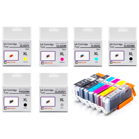 6 X TUSZ do CANON PGI550XL CLI551XL black pigment / black / cyan / magenta / yellow zamiennik