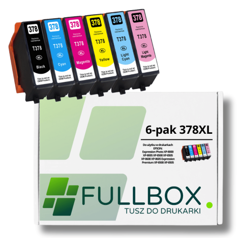 FULLBOX 6-pak tusz do EPSON 378XL T3791 T3792 T3793 T3794 T3795 T3796 Expression Photo XP8700