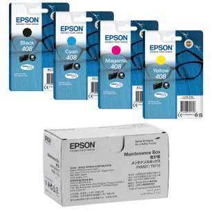 Epson oryginalny tusz 408 T09J + oryginalny pojemnik na zużyty tusz C13T671500 4-pak