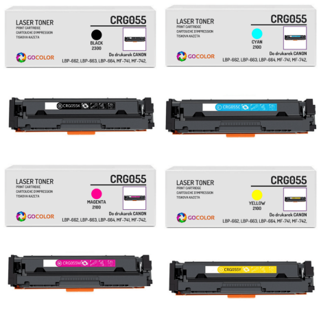 4 X TONER do CANON CRG055K CRG055C CRG055M CRG055Y zamiennik bez CHIPA