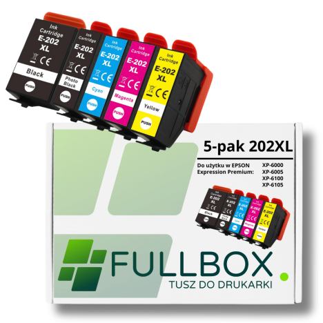 FULLBOX 5-pak TUSZ do EPSON 202XL T02G1 T02H1 T02H2 T02H3 T02H4
