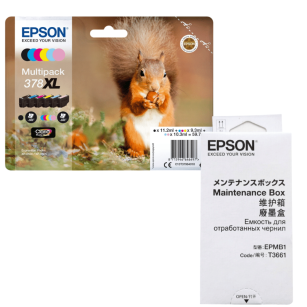 Epson oryginalny tusz 378XL C13T37984010 + oryginalny pojemnik na zużyty tusz C13T366100 6-pak