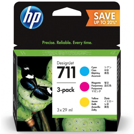 HP oryginalny Tusz P2V32A 711 cyan/magenta/yellow