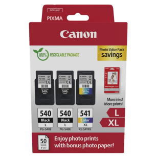 Canon Tusz 2x PG540L + CL541XL + papier GP501 50ark. 10x15cm 5224B0015AA 3-pak oryginalny 2x11.0/15.0ml