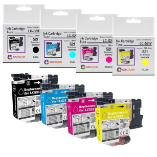 4 X TUSZ do BROTHER LC521 DCP-J1310DW DCP-J1260W CMYK zamiennik