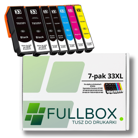 FULLBOX 7-pak TUSZ do EPSON 33XL T3351 T3361 T3362 T3363 T3364 Expression Premium XP7100 XP530 XP630