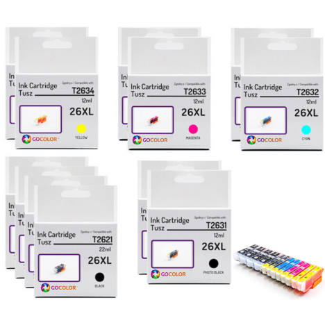 12 X TUSZ do EPSON T2621 T2631 T2632 T2633 T2634 26XL zamiennik