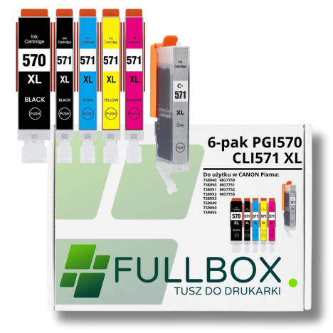 FULLBOX 6-pak TUSZ do CANON PGI570XLPGBK CLI571XLBK CLI571XLC CLI571XLM CLI571XLY CLI571XLGY