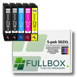 FULLBOX 5-pak TUSZ do EPSON 502XL T02W1 T02W2 T02W3 T02W4 WorkForce WF2880