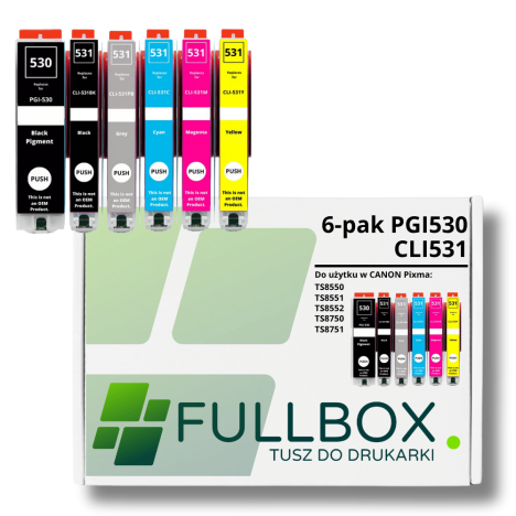FULLBOX 6-pak TUSZ do CANON PGI530PGBK CLI531BK CLI531C CLI531M CLI531Y CLI531GY