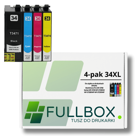 FULLBOX 4-pak tusz do EPSON 34XL T3471 T3472 T3473 T3474 WorkForce Pro WF3720 WF3725