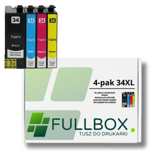 FULLBOX 4-pak tusz do EPSON 34XL T3471 T3472 T3473 T3474 WorkForce Pro WF3720 WF3725