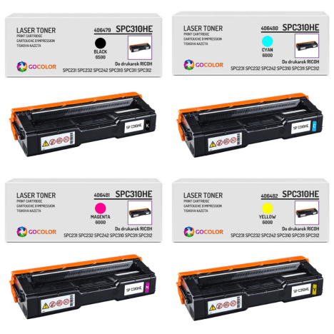 4 X TONER do RICOH SPC310HE SPC232 406479 406480 406481 406482 zamiennik