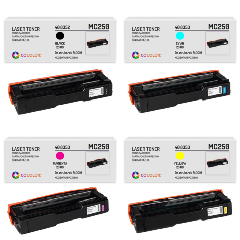 4 X TONER do RICOH MC250 408352 408353 408354 408355 MC250FWB PC300W CMYK Zamiennik 4 X 2.3K
