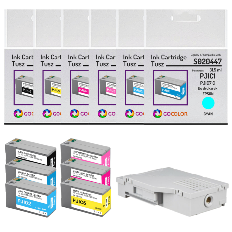 6 X TUSZ do EPSON PJIC1 PJIC2 PJIC3 PJIC4 PJIC5 PJIC6 ( PJIC7 ) + pojemnik na TUSZ PJMB100 Zamiennik 32.2ml/31.5 ml