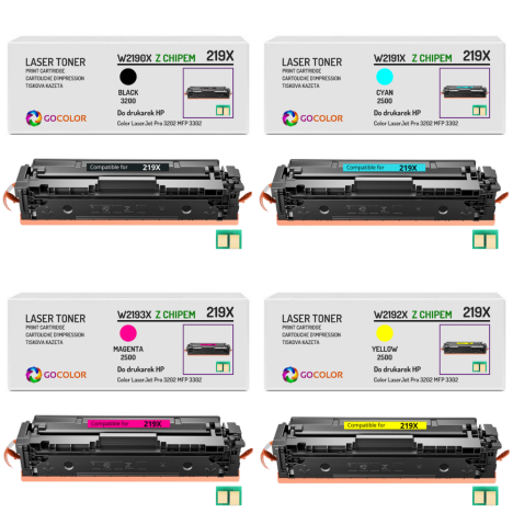 4X Toner do HP 219X W2190X W2191X W2192X W2193X Color LaserJet Pro MFP 3302 PRO 3202 Z CHIPEM