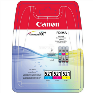 Canon oryginalny tusz CLI521CMY 2934B016 2934B015 2934B010 2934B007 cyan / magenta / yellow 3-pak