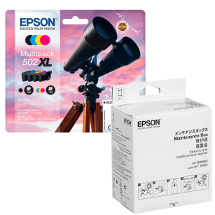 Epson oryginalny tusz 502XL T02W6 C13T02W64010 + oryginalny pojemnik na zużyty tusz C13T04D100 4-pak