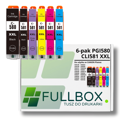 FULLBOX 6-pak TUSZ do CANON PGI580XXLPGBK CLI581XXLBK CLI581XXLC CLI581XXLM CLI581XXLY CLI581XXLPB