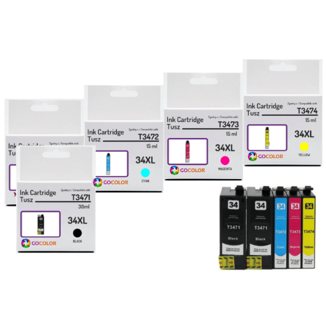 Tusz do EPSON T3471 T3472 T3473 T3474 34XL Zestaw 5 sztuk zamienników