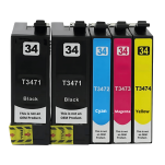 FULLBOX 5-pak tusz do EPSON 34XL T3471 T3472 T3473 T3474 WorkForce Pro WF3725 WF3720 - 3