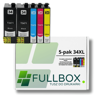 FULLBOX 5-pak tusz do EPSON 34XL T3471 T3472 T3473 T3474 WorkForce Pro WF3725 WF3720