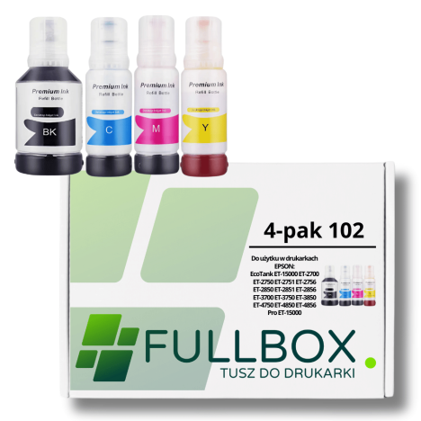 FULLBOX 4-pak tusz do EPSON 102 T03R1 T03R2 T03R3 T03R4 EcoTank ET2700 ET2750
