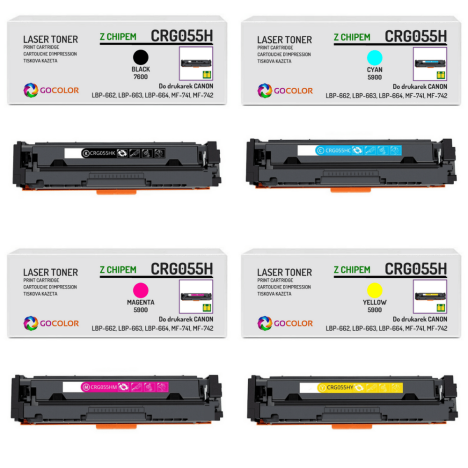 4 X TONER do CANON CRG055HK CRG055HC CRG055HM CRG055HY iSENSYS MF743Cdw MF744Cdw CMYK z CHIPEM zamiennik 7.6K/5.9K