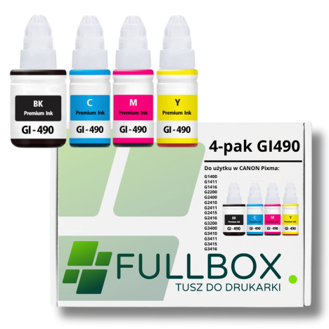 FULLBOX 4-pak TUSZ do CANON GI490B GI490C GI490M GI490Y