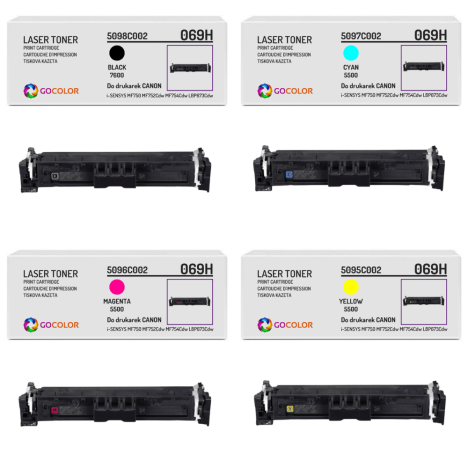 4-pak Toner do CANON 069H iSENSYS MF750 MF752Cdw MF754Cdw LBP673Cdw CMYK Zamiennik 7.6K/3x5.5K