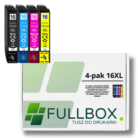 FULLBOX 4-pak TUSZ do EPSON 16XL T1631 T1632 T1633 T1634 WorkForce WF2760 WF2650
