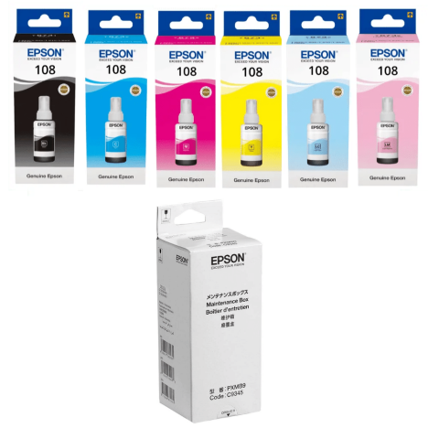 Epson oryginalny tusz 108 T09C + oryginalny pojemnik na zużyty tusz C12C934591 6-pak
