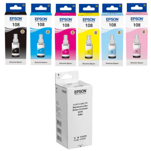 Epson oryginalny tusz 108 T09C + oryginalny pojemnik na zużyty tusz C12C934591 6-pak