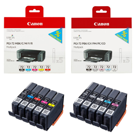 10-pak zestaw Canon oryginalny tusz PGI72 6402B009 + 6402B007 PIXMA PRO10S 10x 14.0ml