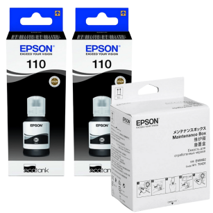 2-pak Epson oryginalny tusz 110 (XL) T03P1 C13T03P14A + oryginalny pojemnik na zużyty tusz C13T04D100