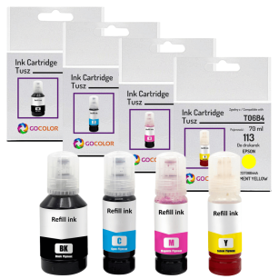 4X Tusz do EPSON 113 T06B1 T06B2 T06B3 T06B4 EcoTank ET5150 ET16150 ET16600  CMYK Pigment 127 ml./3X70 ml.