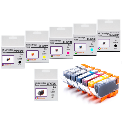 6 X TUSZ do CANON PGI525 CLI526 black pigment / black / cyan / magenta / yellow zamiennik