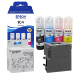 Epson oryginalny tusz 104 T00P6 C13T00P640 4-pak + oryginalny pojemnik na zużyty tusz C12C934461 - 2
