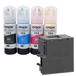 Epson oryginalny tusz 104 T00P6 C13T00P640 4-pak + oryginalny pojemnik na zużyty tusz C12C934461 - 3