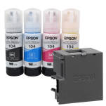 Epson oryginalny tusz 104 T00P6 C13T00P640 4-pak + oryginalny pojemnik na zużyty tusz C12C934461 - 3