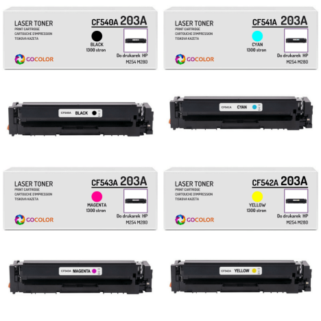 4 X Toner do HP CF540A CF541A CF542A CF543A 203A Zamiennik