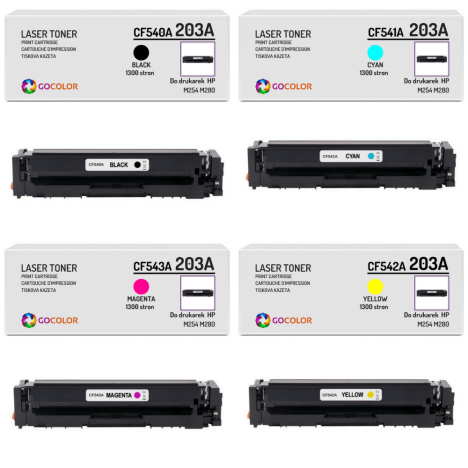 4 X TONER do HP CF540A CF541A CF542A CF543A 203A Zamiennik