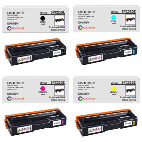 4 x toner do RICOH SP C250E 407546 407545 407544 407543 nowy zamiennik 