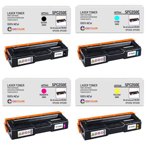 4 X TONER do RICOH SPC250E 407546 407545 407544 407543 nowy zamiennik