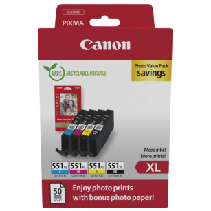 Canon oryginalny tusz CLI551XL + 50 x papier 6443B008 black / cyan / magenta / yellow 4-pak